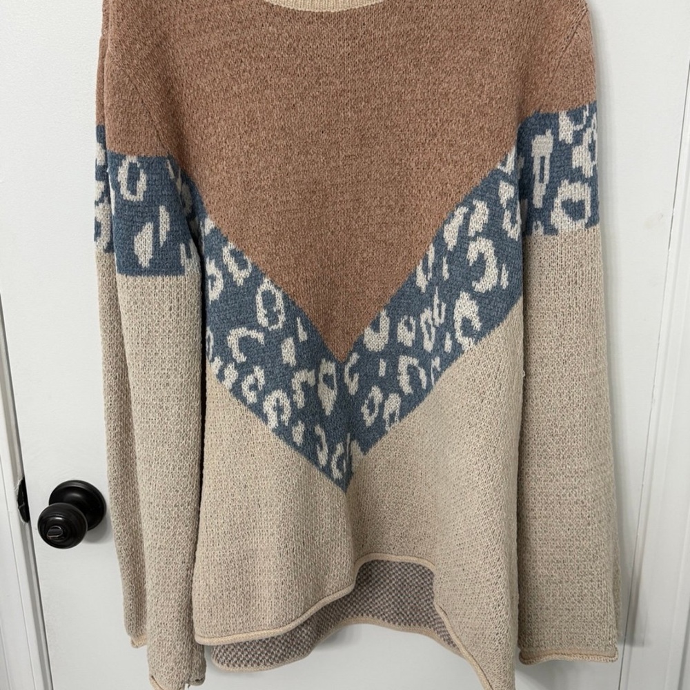 POL Brown and Cream Sweater with Blue Accents